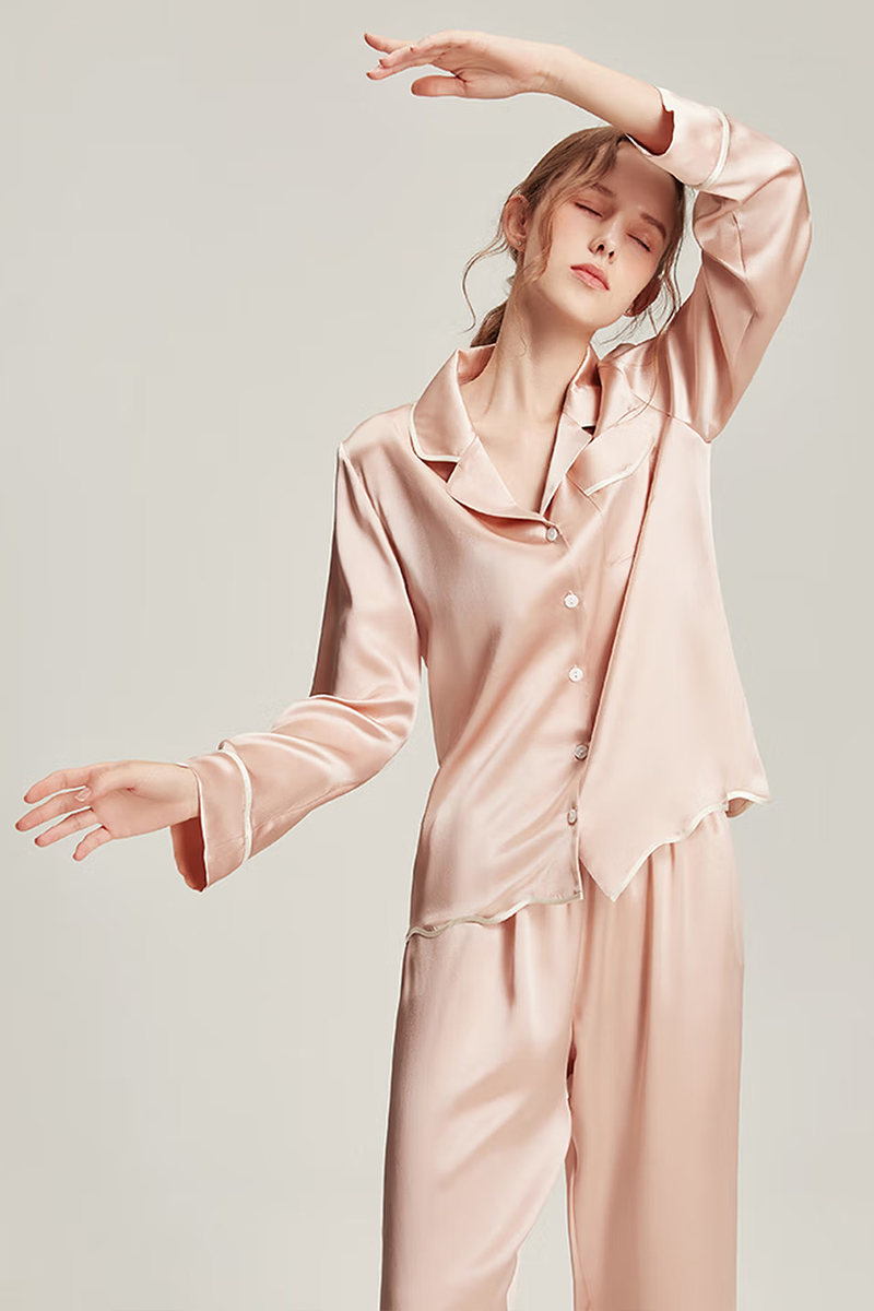 100% Mulberry Silk Long Sleeve 2-Piece Set Luxury Pajama Set