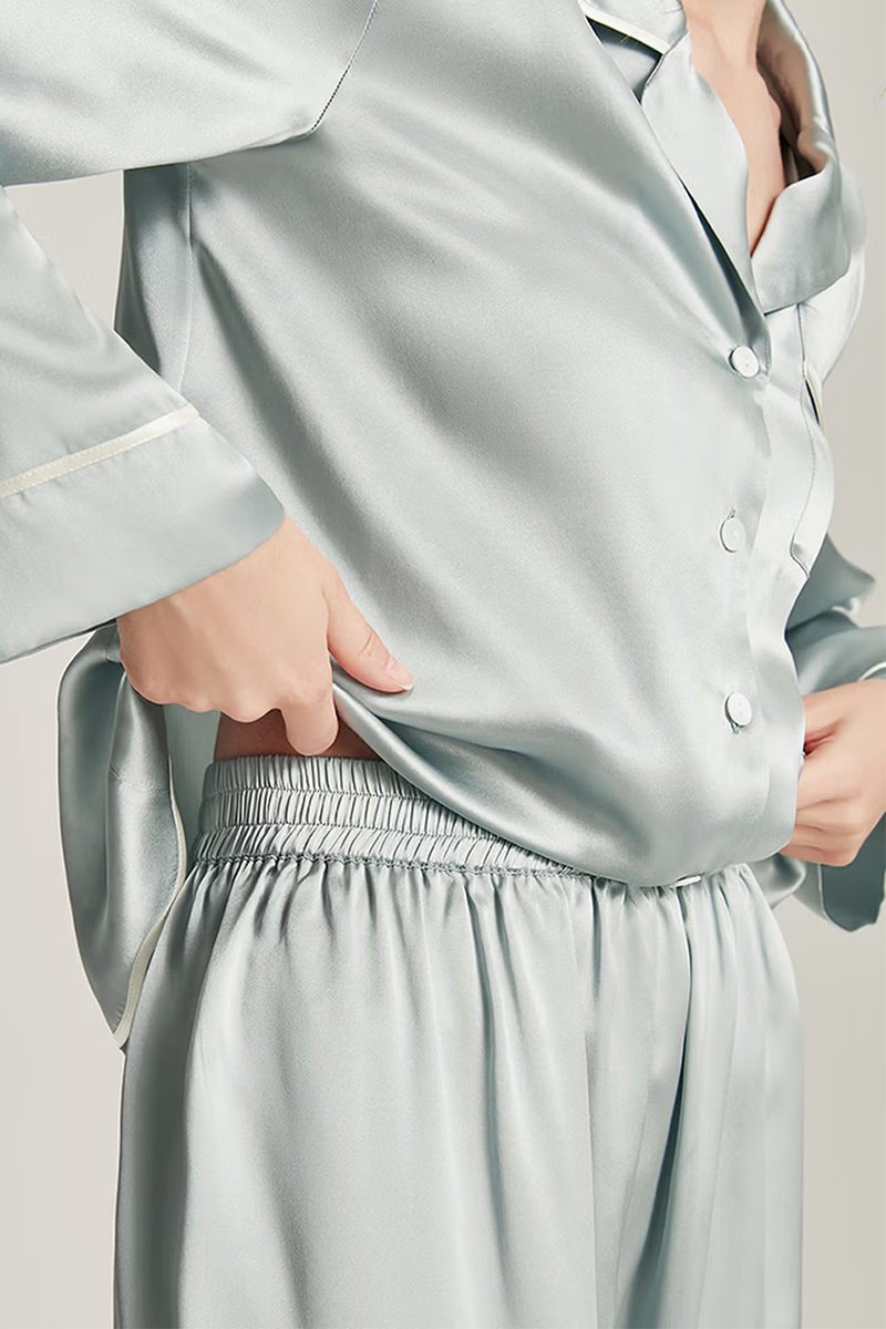 100% Mulberry Silk Long Sleeve 2-Piece Set Luxury Pajama Set