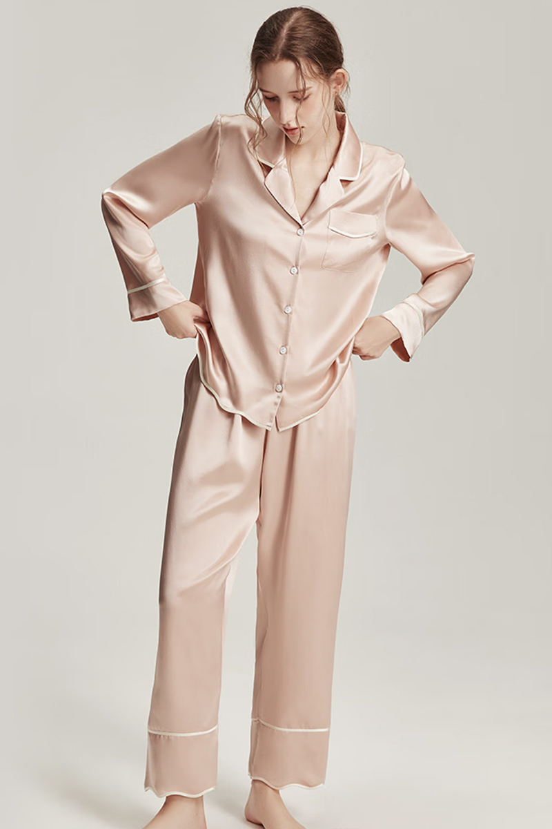 100% Mulberry Silk Long Sleeve 2-Piece Set Luxury Pajama Set