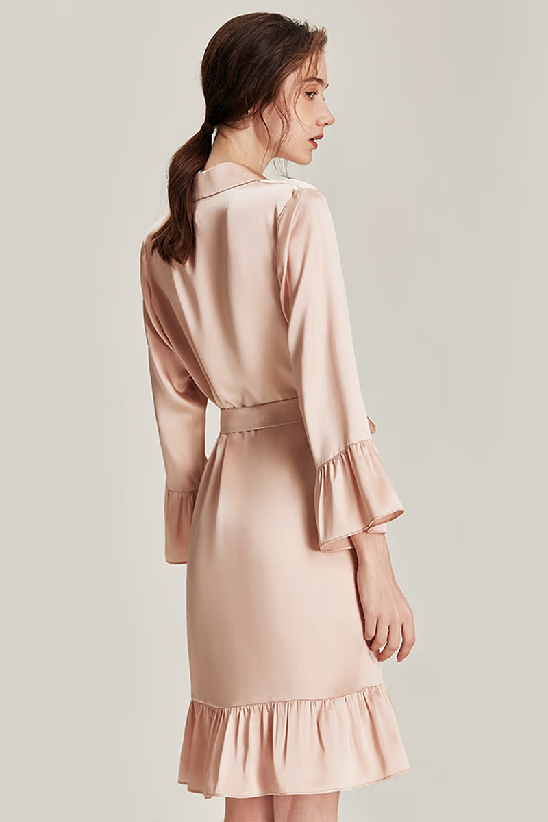 100% Mulberry Silk Nine-point Flare Sleeve Nightgown Luxury Women Nightshirt