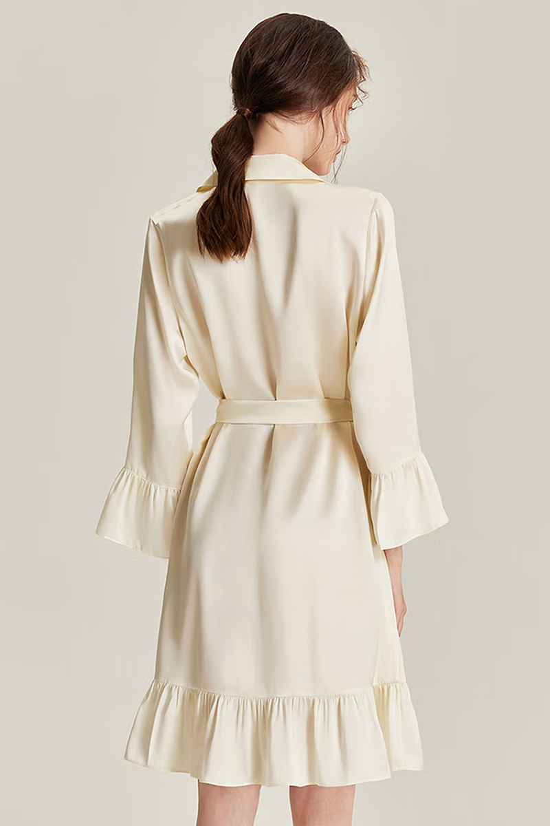 100% Mulberry Silk Nine-point Flare Sleeve Nightgown Luxury Women Nightshirt
