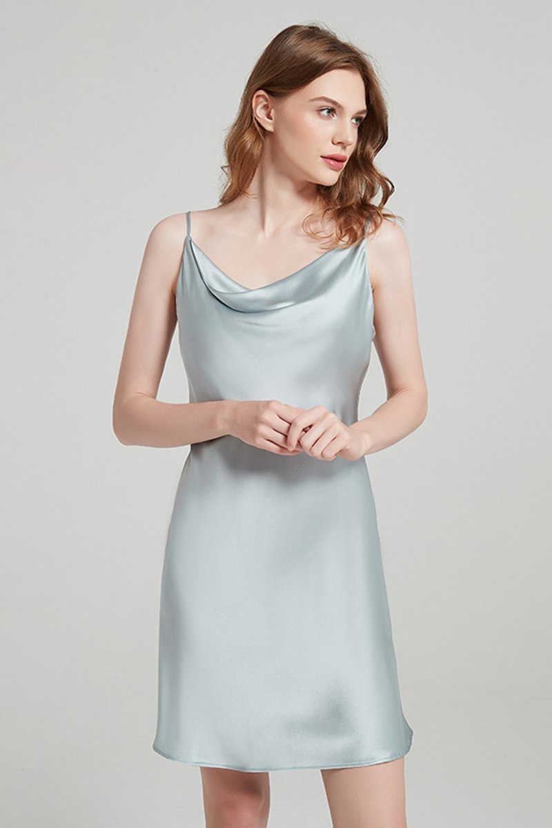 100% Mulberry Silk Cowl Neck Slip Nightgown