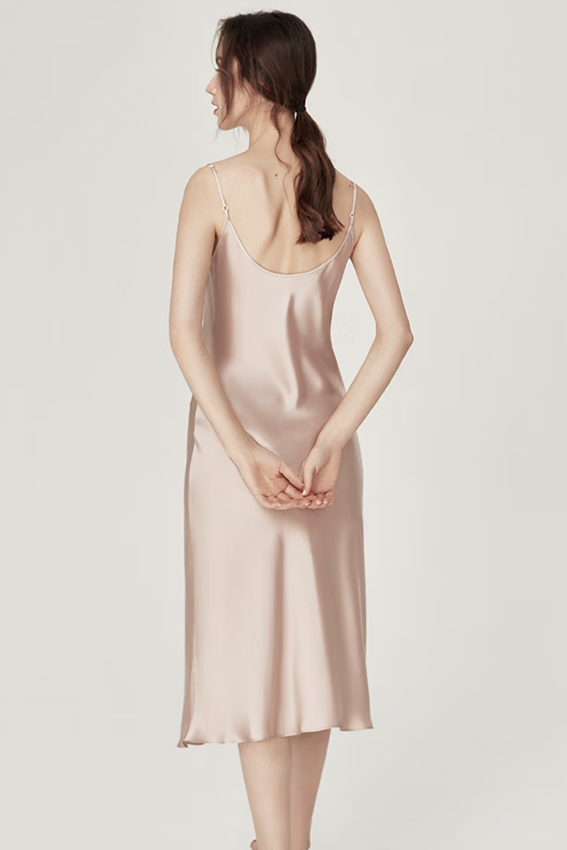 100% Mulberry Silk Cowl Neck Long Camisole Nightgown Sexy Summer Dress