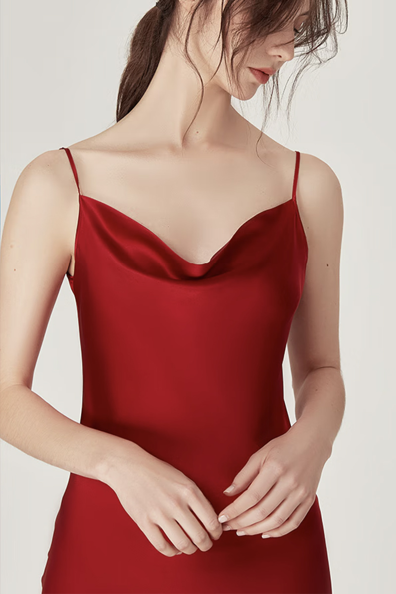 100% Mulberry Silk Cowl Neck Long Camisole Nightgown Sexy Summer Dress