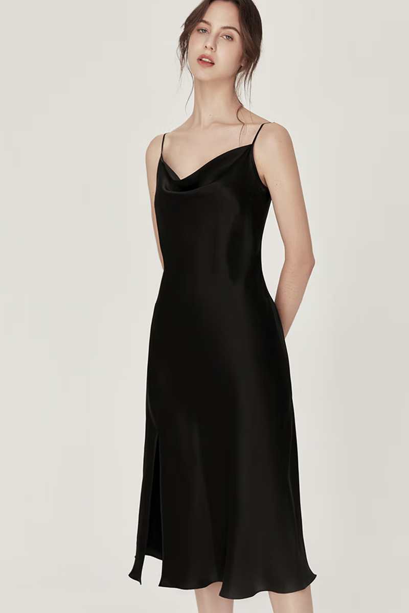 100% Mulberry Silk Cowl Neck Long Camisole Nightgown Sexy Summer Dress