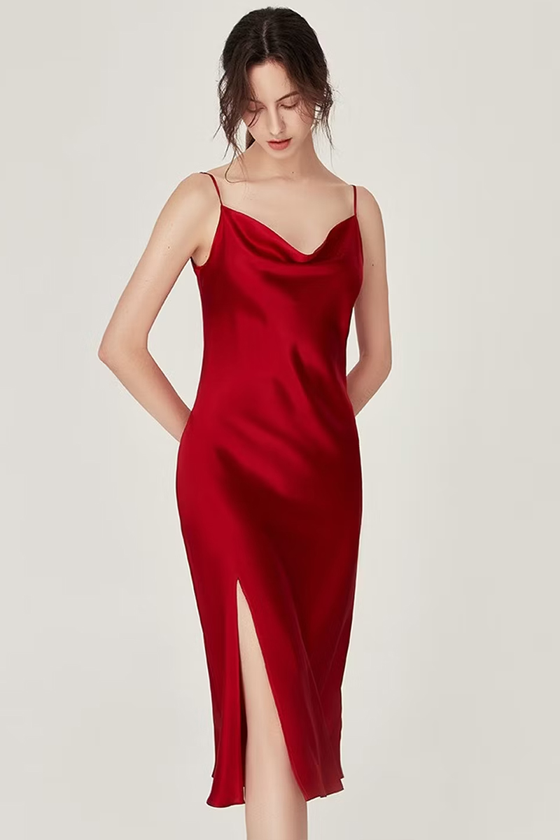 100% Mulberry Silk Cowl Neck Long Camisole Nightgown Sexy Summer Dress