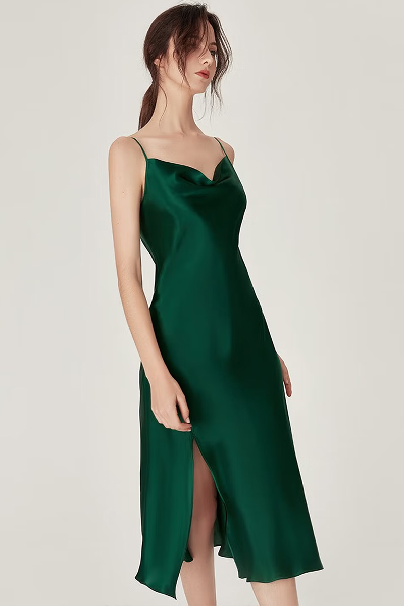 100% Mulberry Silk Cowl Neck Long Camisole Nightgown Sexy Summer Dress