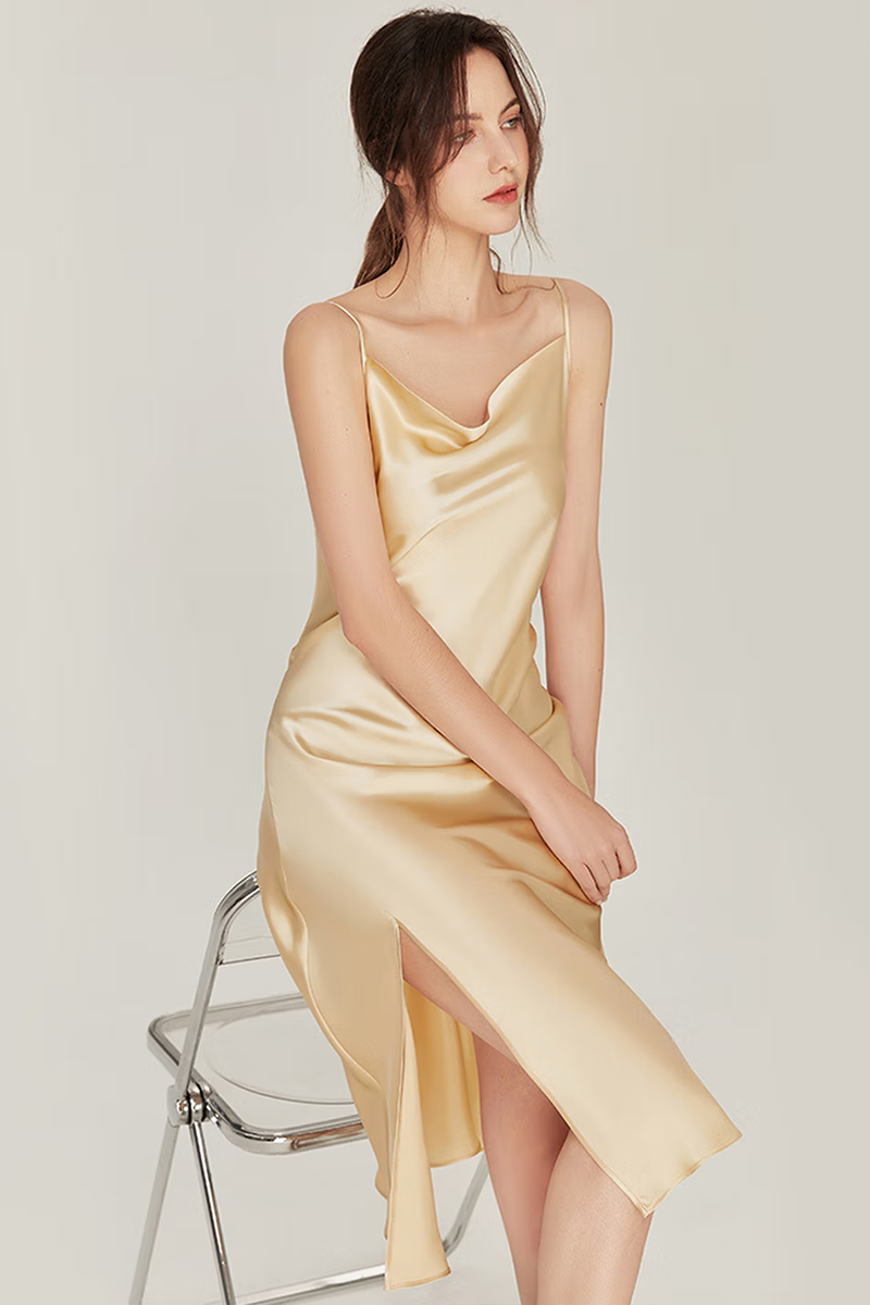 100% Mulberry Silk Cowl Neck Long Camisole Nightgown Sexy Summer Dress