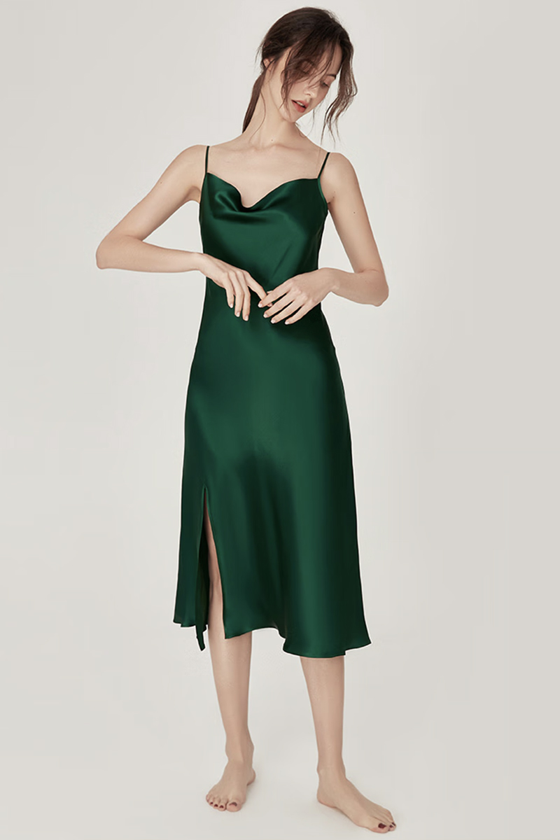 100% Mulberry Silk Cowl Neck Long Camisole Nightgown Sexy Summer Dress