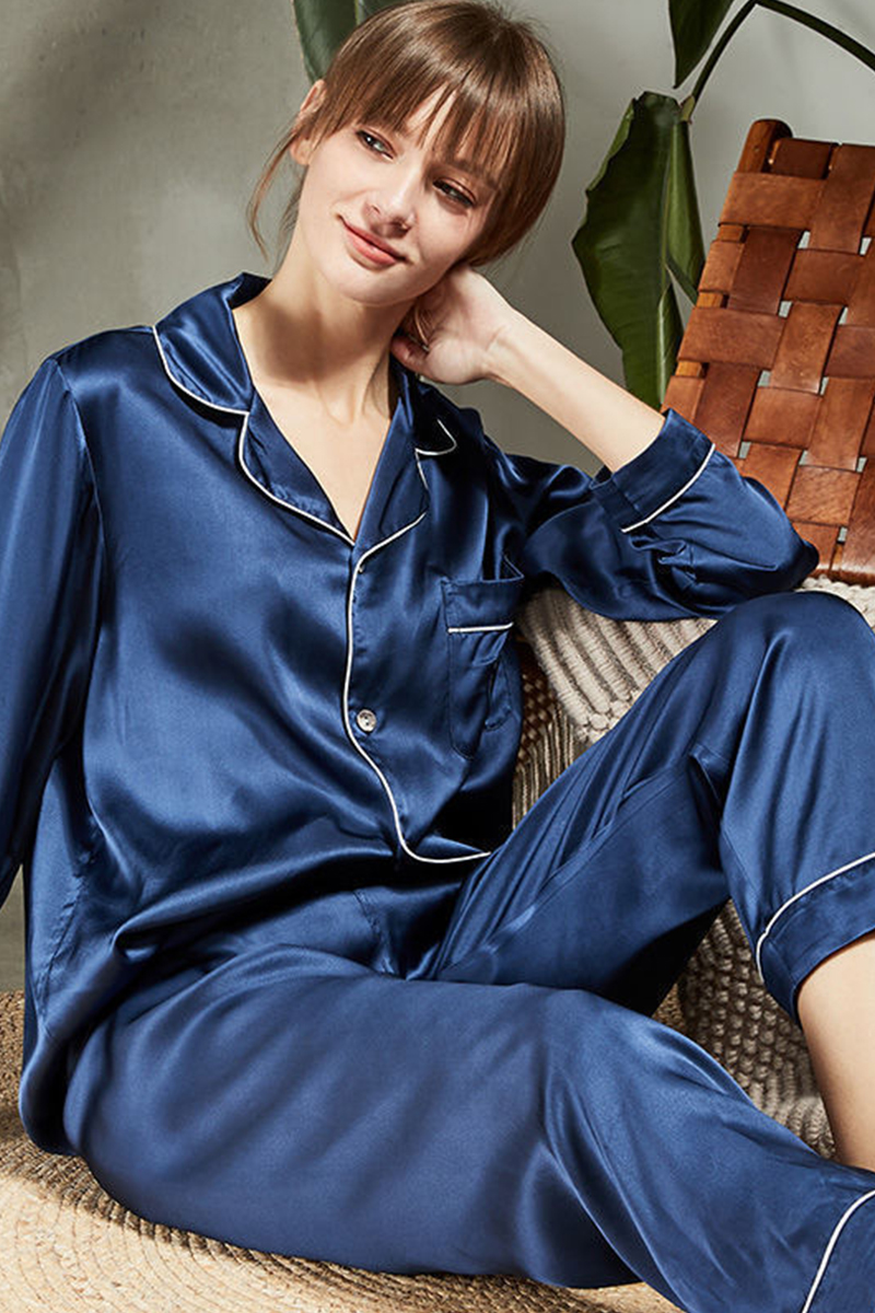 100% Mulberry Silk Long Sleeve  2-Piece Pajama Set