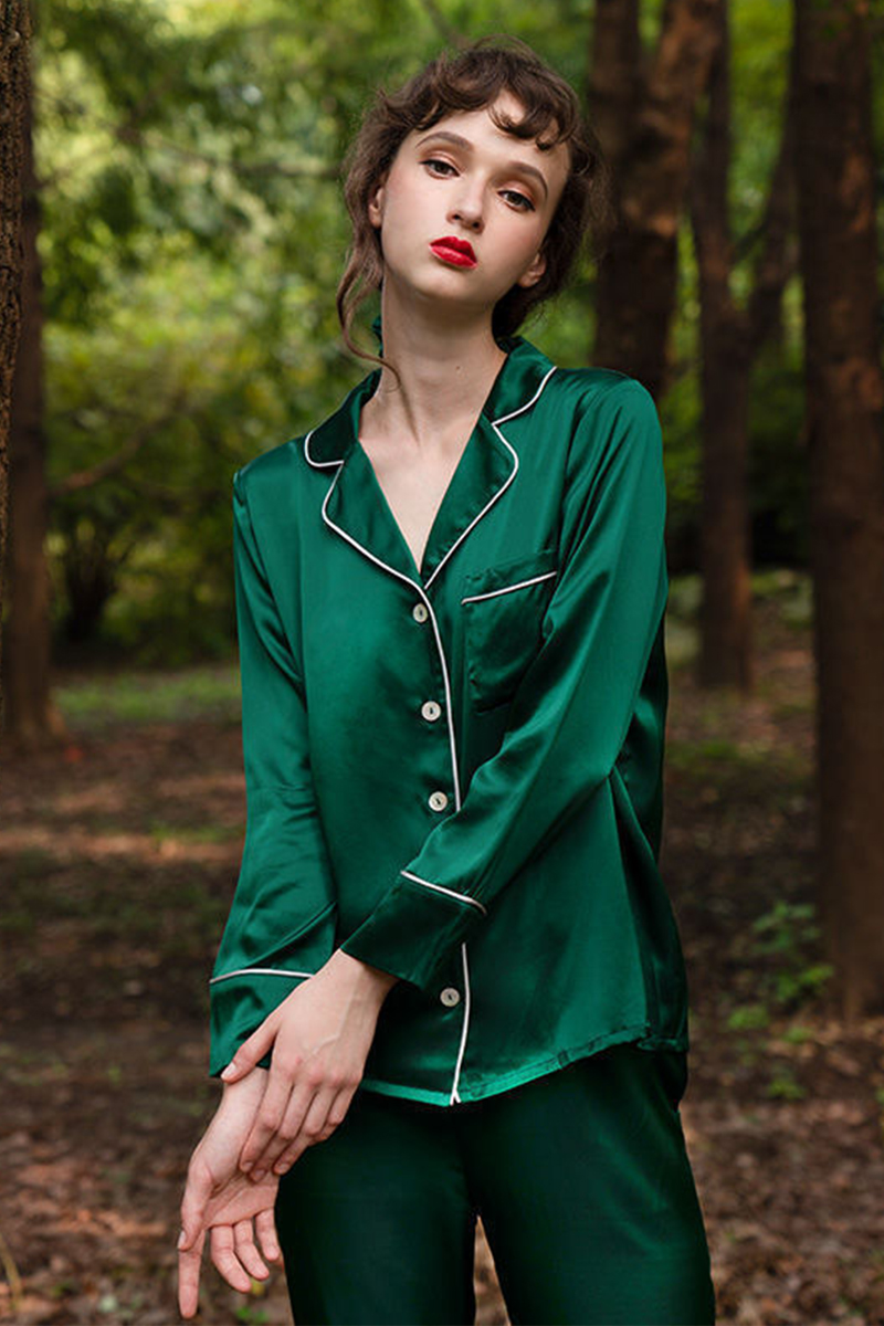 100% Mulberry Silk Long Sleeve  2-Piece Pajama Set