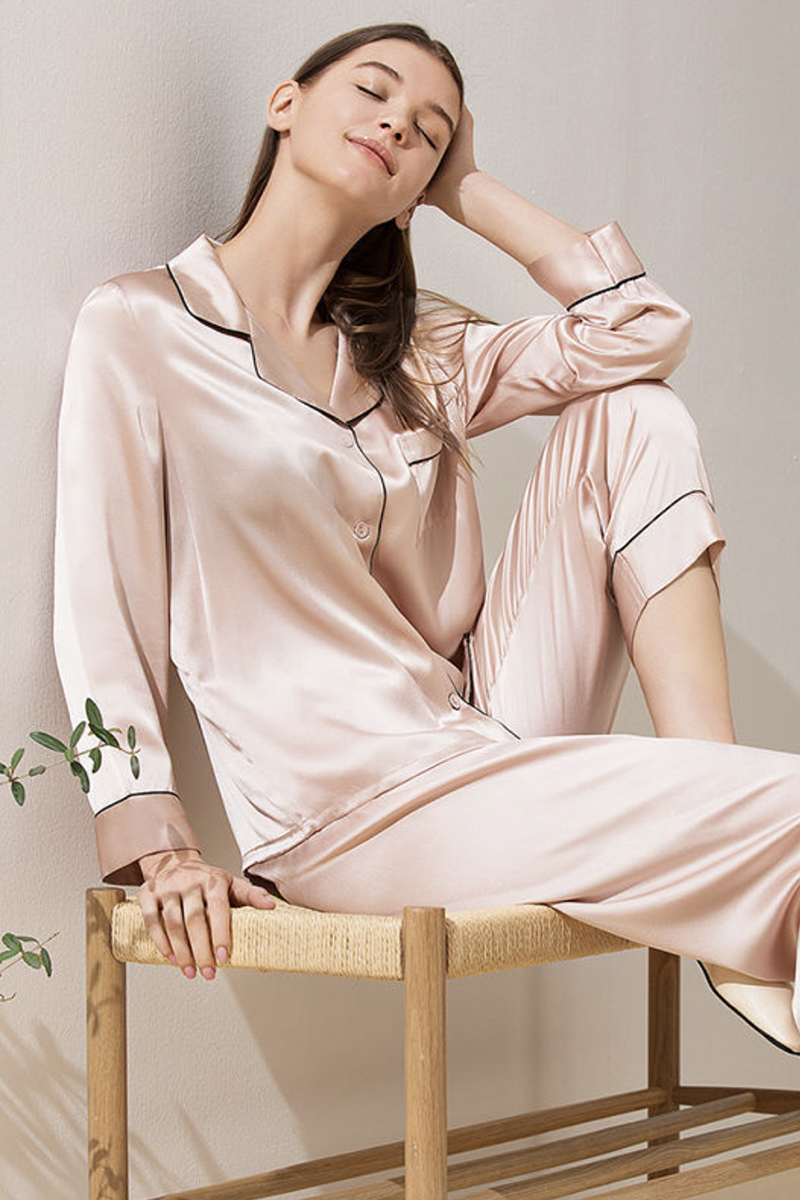 100% Mulberry Silk Long Sleeve  2-Piece Pajama Set