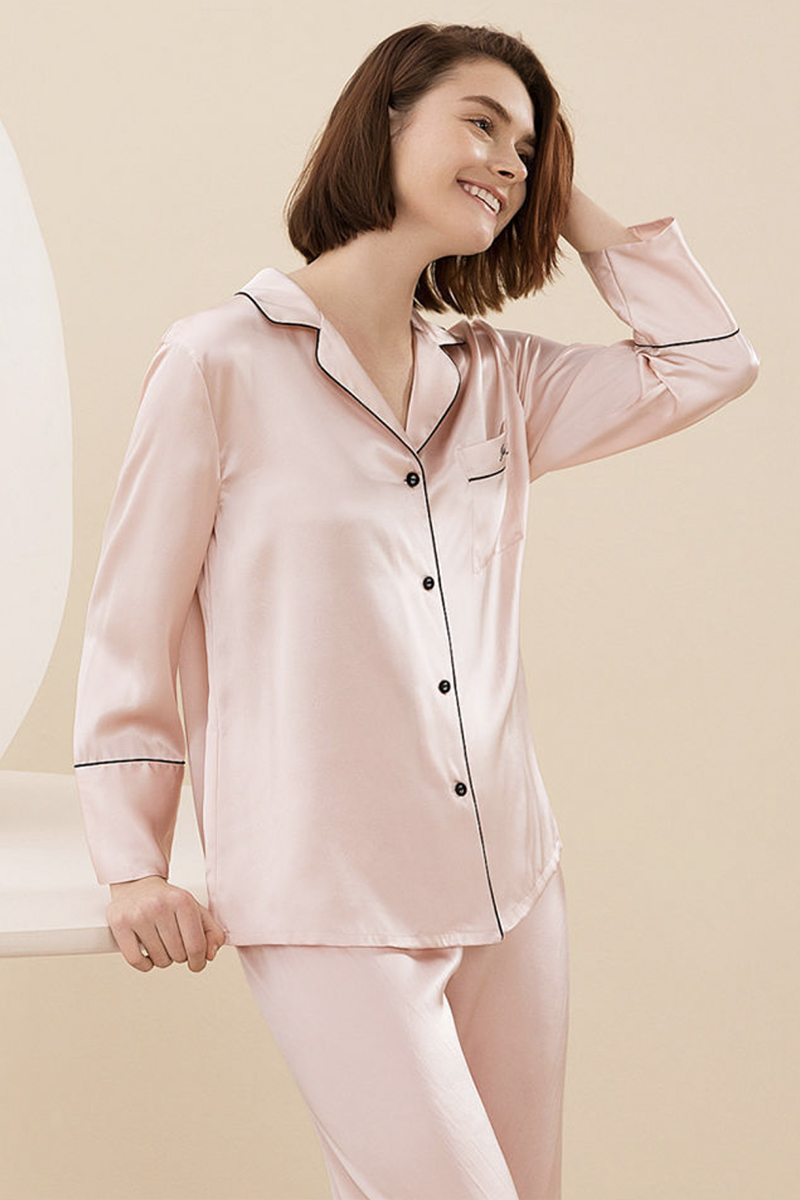 100% Mulberry Silk Long Sleeve  2-Piece Pajama Set