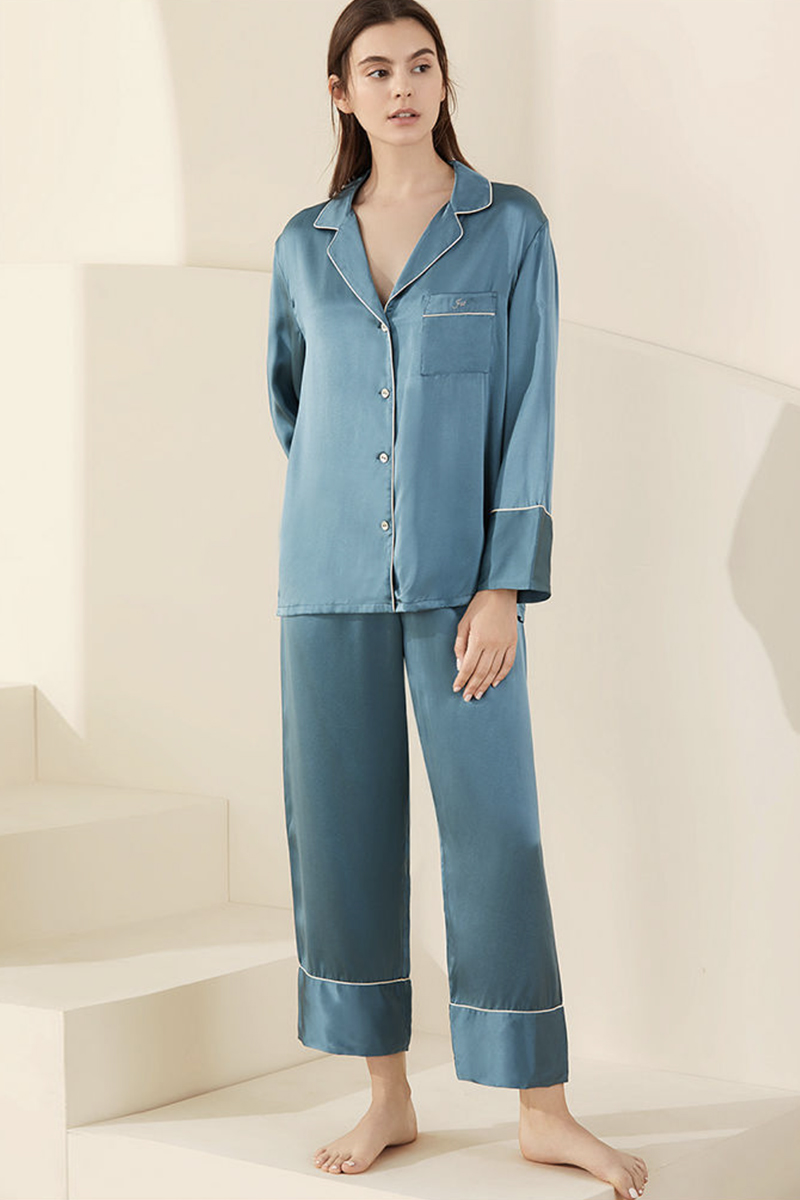 100% Mulberry Silk Long Sleeve  2-Piece Pajama Set