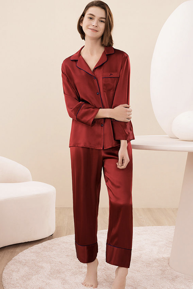 100% Mulberry Silk Long Sleeve  2-Piece Pajama Set