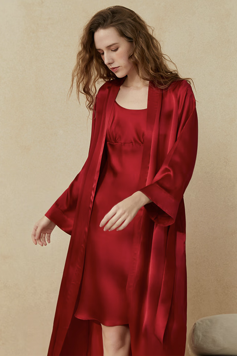 19 Momme Heavy Mulberry Silk Camisole Nightgown & Rob