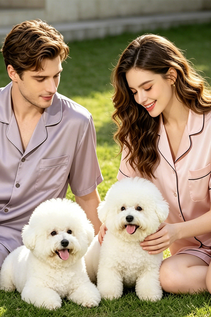 100% Mulberry Silk Couples Solid Color Pajama Set Men Women Short Sleeve & Shorts 2 Piece Loungewear