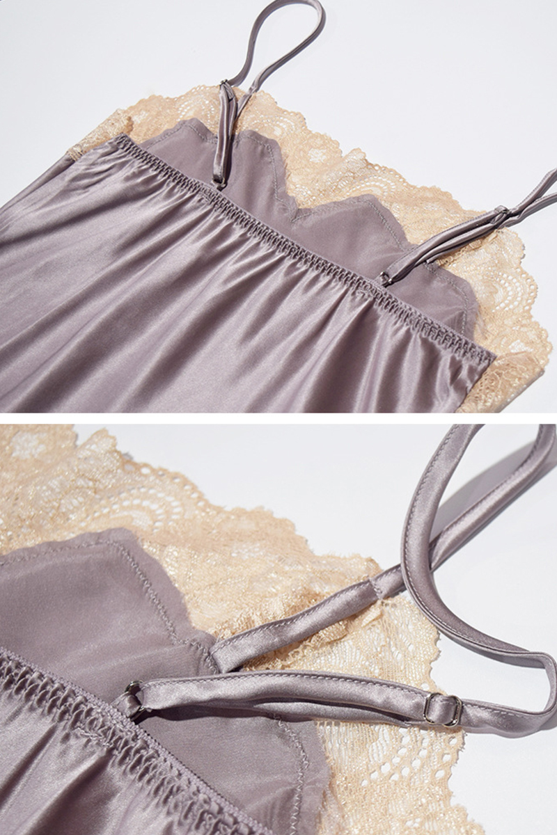 100% Mulberry Silk Hot Summer Off Shoulder Lace Camisole Nightgown & Robe Set