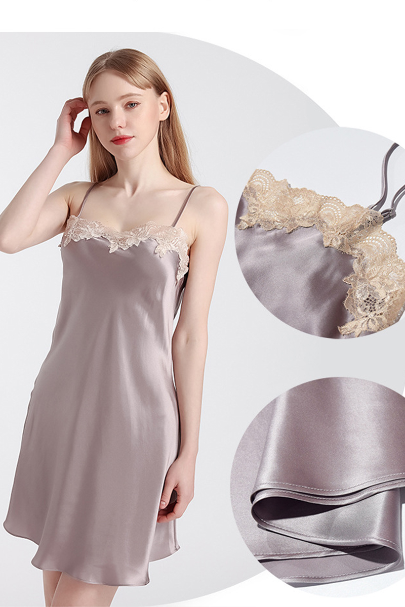 100% Mulberry Silk Hot Summer Off Shoulder Lace Camisole Nightgown & Robe Set
