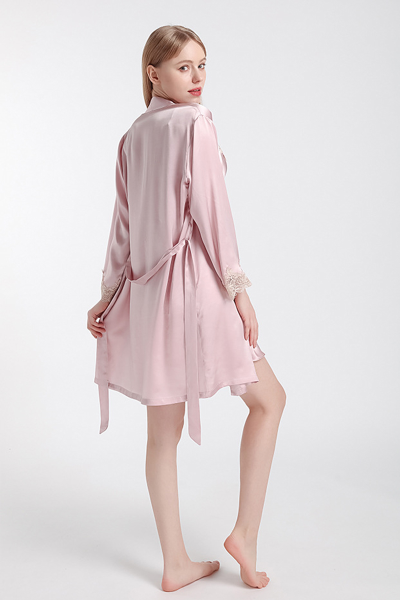 100% Mulberry Silk Hot Summer Off Shoulder Lace Camisole Nightgown & Robe Set
