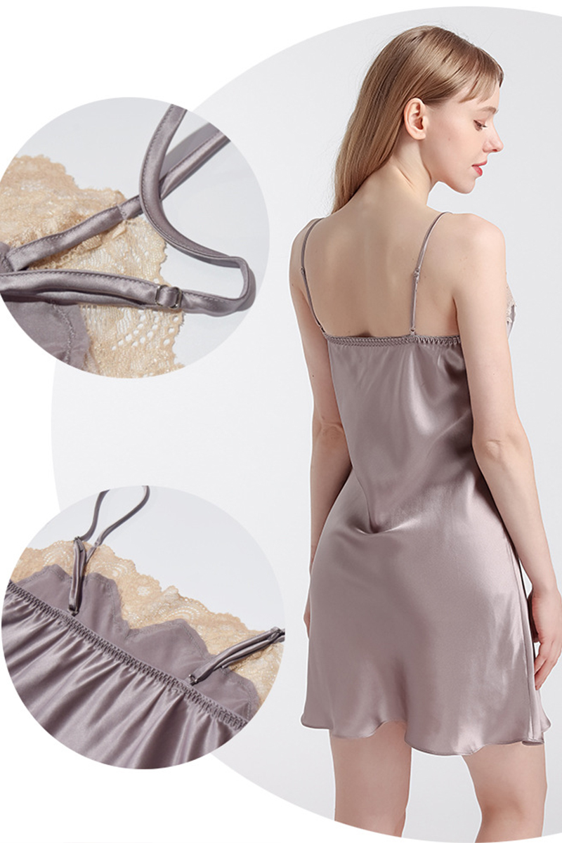 100% Mulberry Silk Hot Summer Off Shoulder Lace Camisole Nightgown & Robe Set