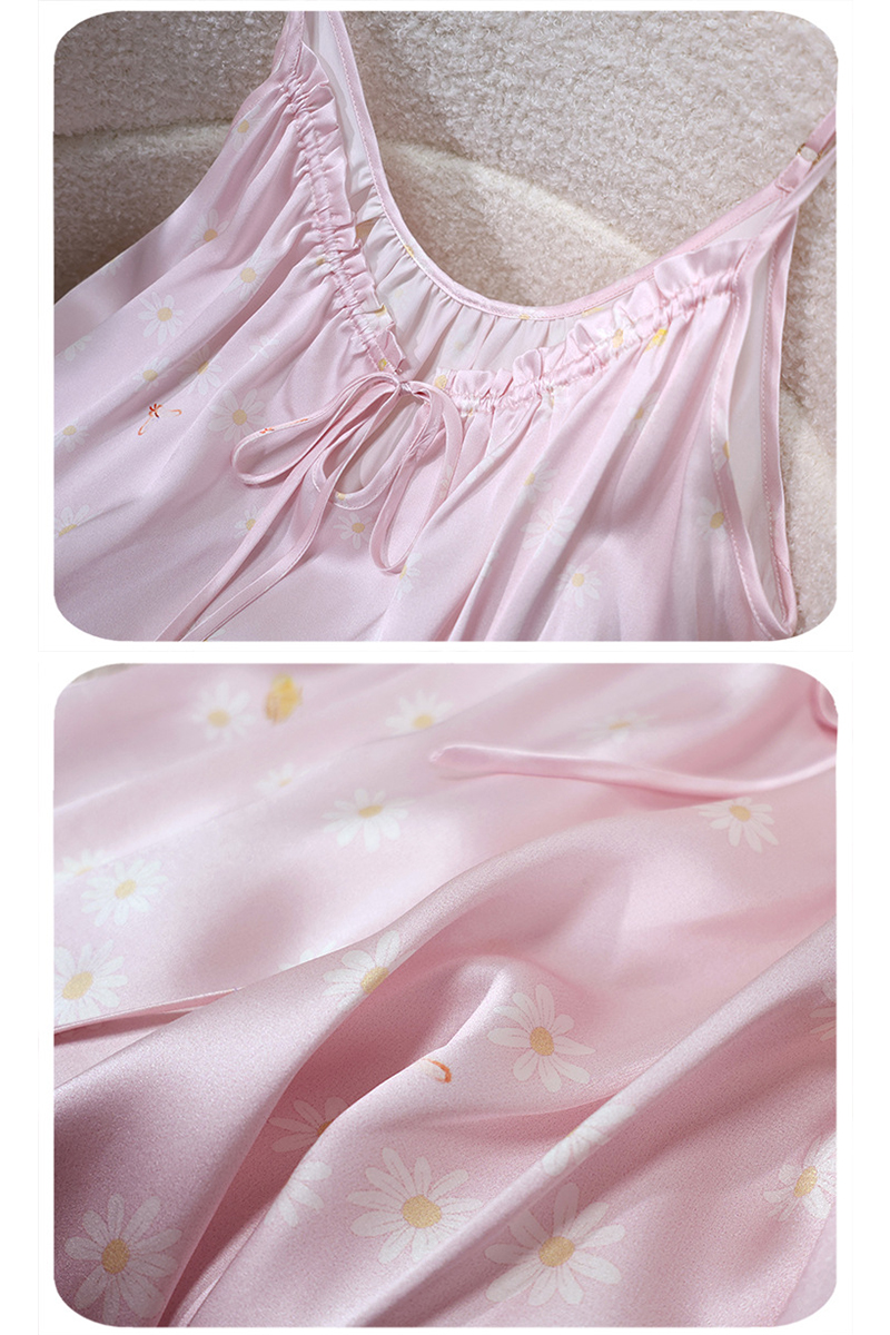 100% Mulberry Silk Loose Printed Camisole Nightgown Slip Dress