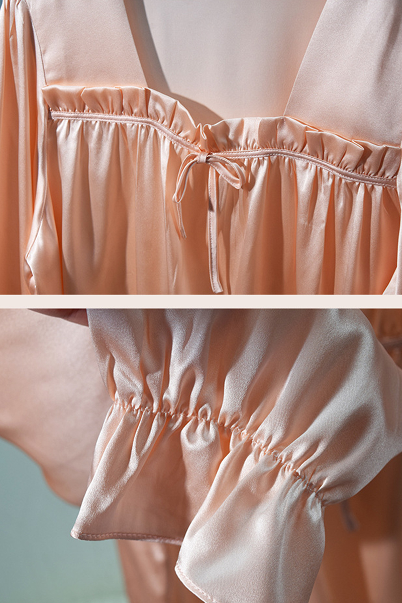 19 Momme 100% Mulberry Silk Pullover Pajama Set Casual Relaxed Fit Long Sleeve Pants Loungewear