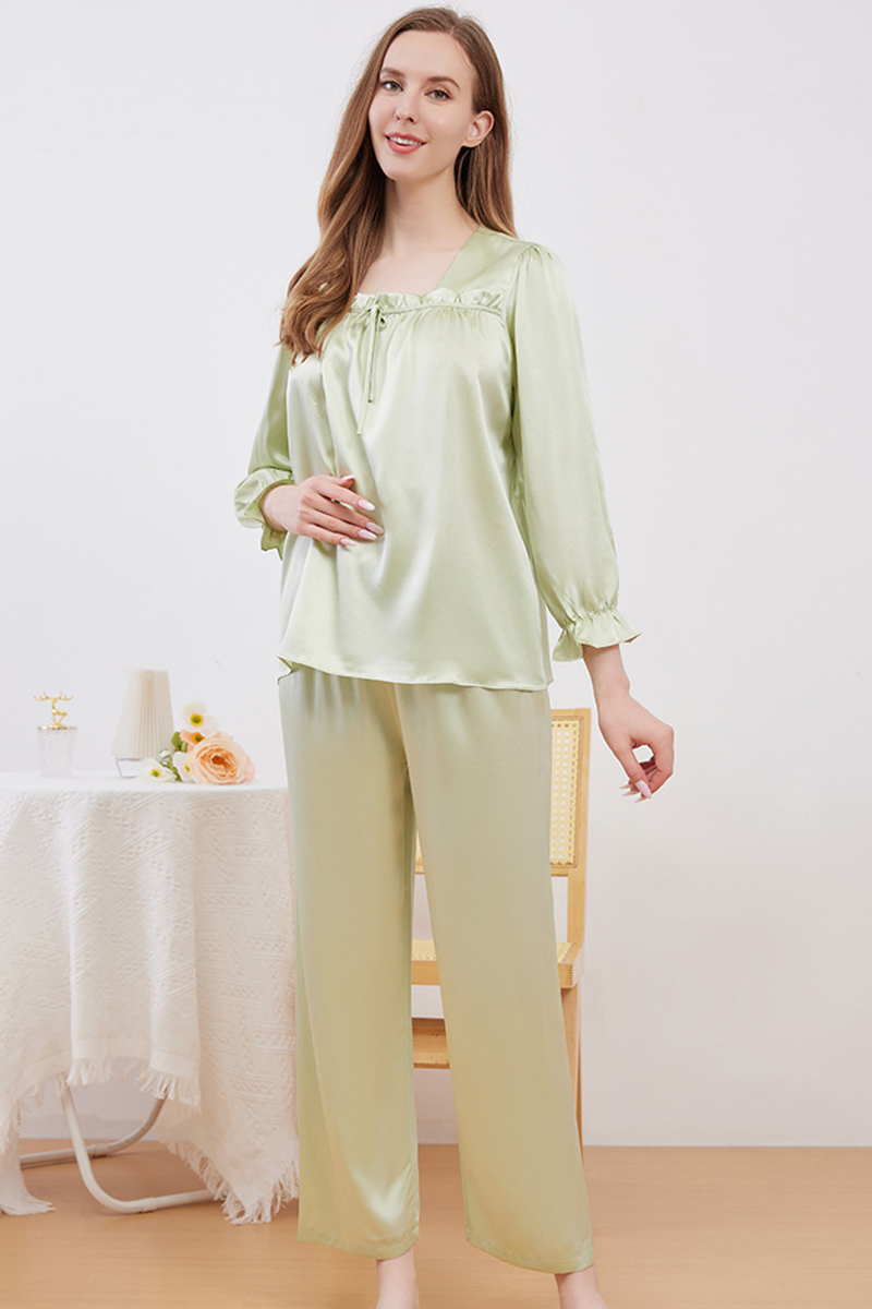 19 Momme 100% Mulberry Silk Pullover Pajama Set Casual Relaxed Fit Long Sleeve Pants Loungewear