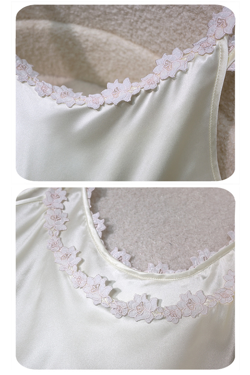 100% Mulberry Silk Camisole Nightgown With Built-In Bra Pads Lace Trim Sexy Home Slip Dress