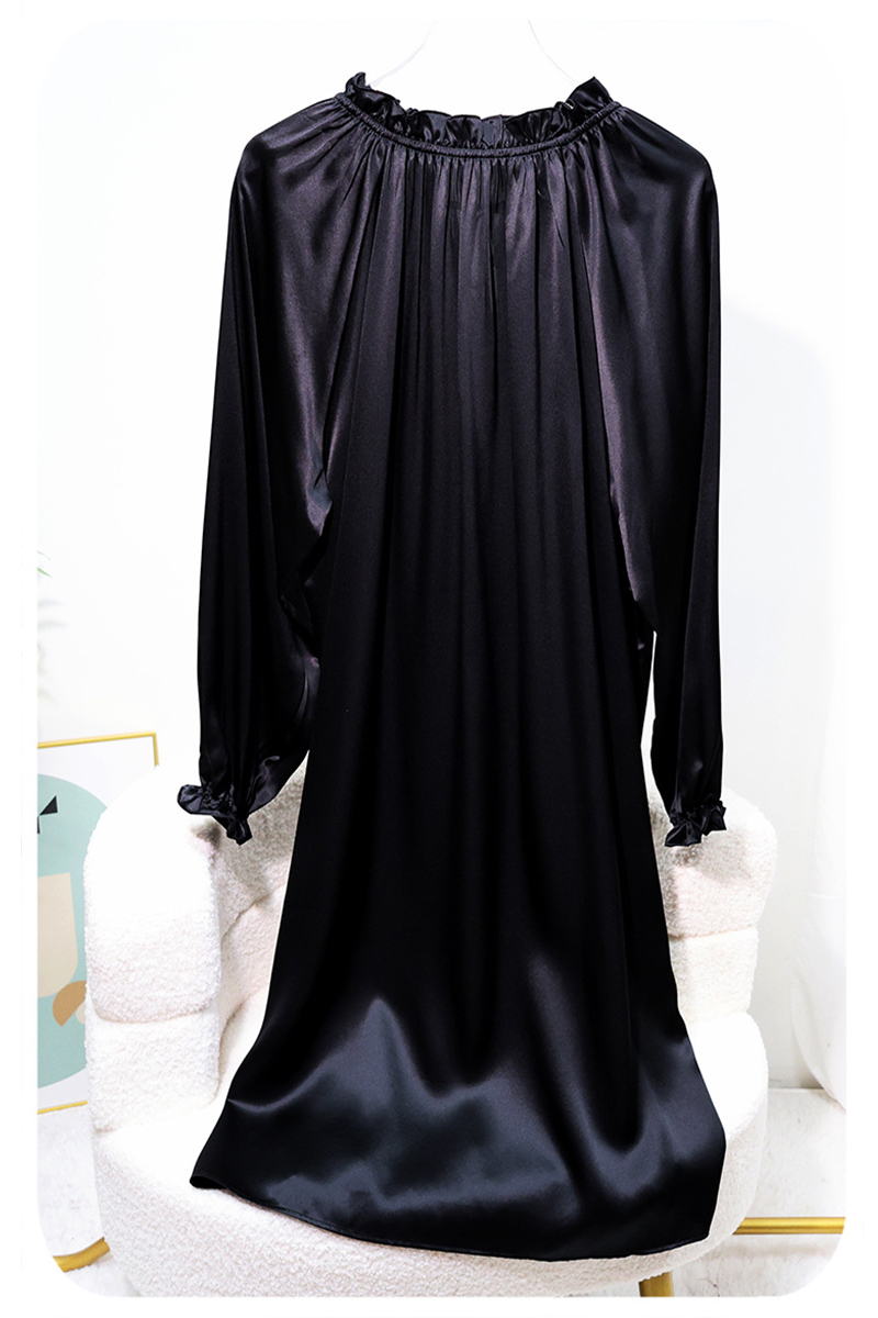 19 Momme 100% Mulberry Silk Nightgown Long Sleeve Ruffle Trim Tie Waist Slip Dress Wearable Outside