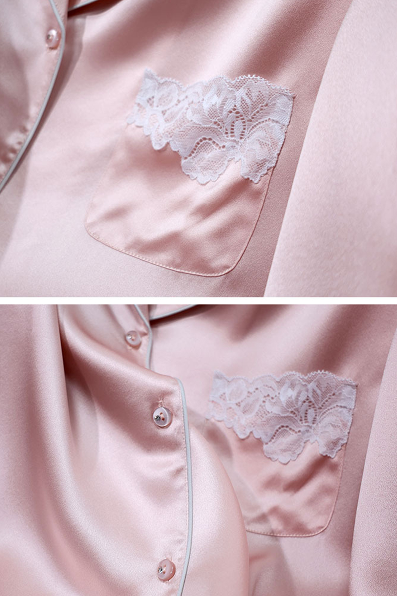 19 Momme Heavy 100% Mulberry Silk Pajama Set Lace Trim Silky Smooth Luxury Women Loungewear