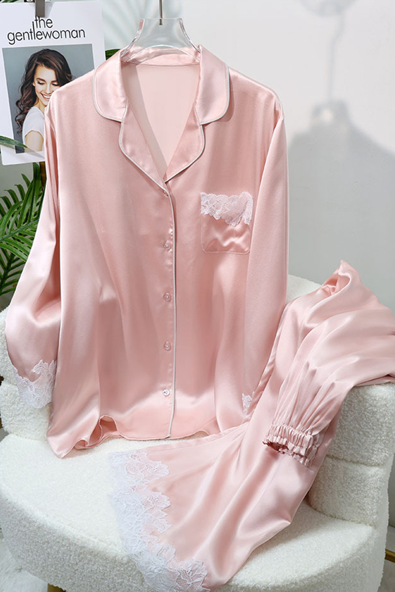 19 Momme Heavy 100% Mulberry Silk Pajama Set Lace Trim Silky Smooth Luxury Women Loungewear