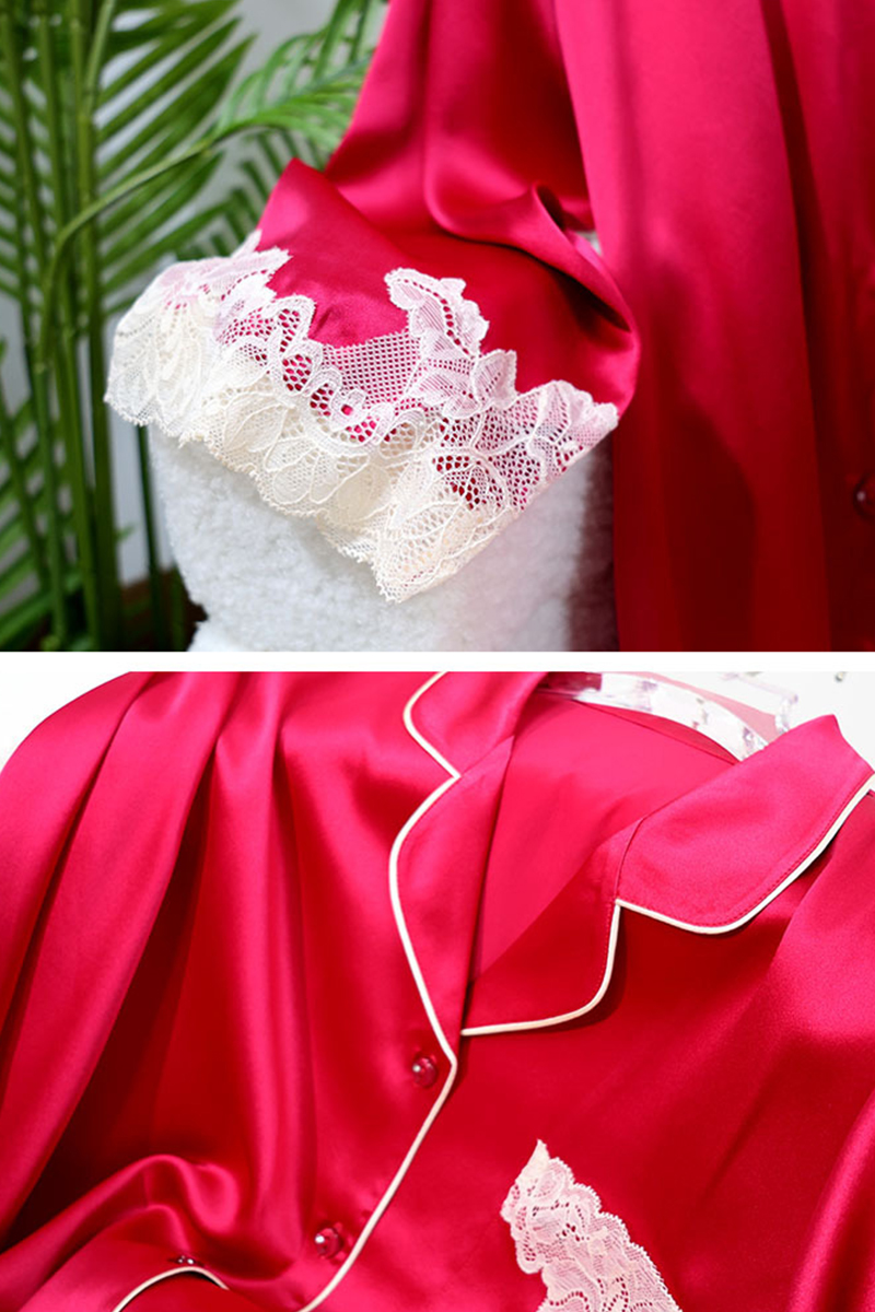 19 Momme Heavy 100% Mulberry Silk Pajama Set Lace Trim Silky Smooth Luxury Women Loungewear