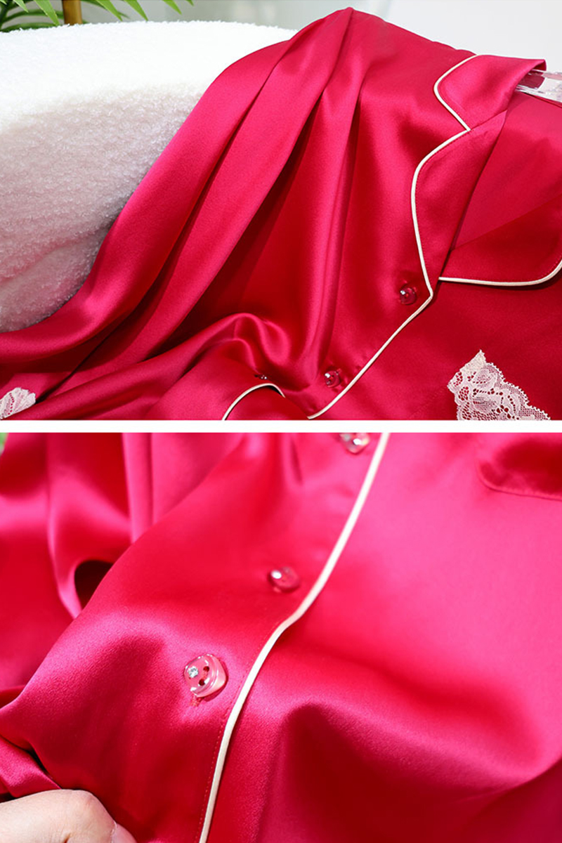19 Momme Heavy 100% Mulberry Silk Pajama Set Lace Trim Silky Smooth Luxury Women Loungewear