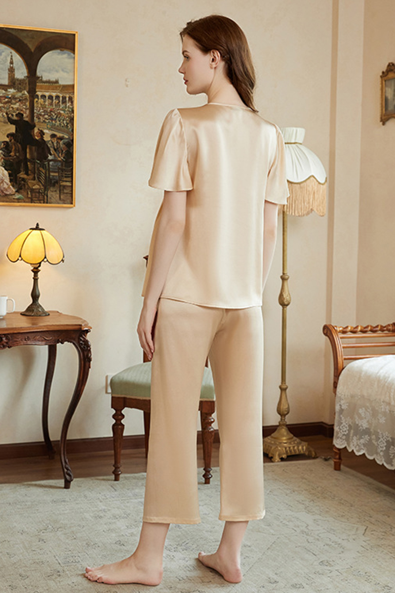 19 Momme Short Sleeve Heavy 100% Mulberry Silk Pajama Set Minimalist Sweet Luxury Silky Loungewear