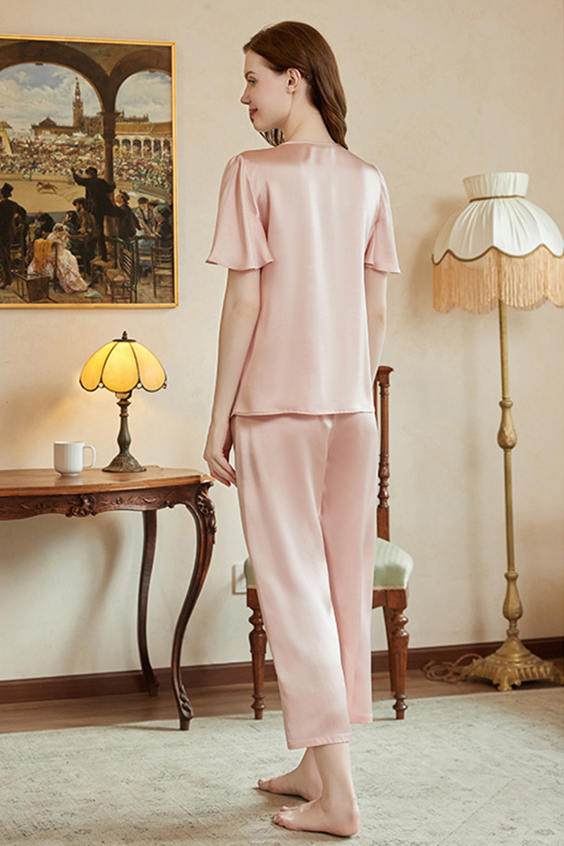 19 Momme Short Sleeve Heavy 100% Mulberry Silk Pajama Set Minimalist Sweet Luxury Silky Loungewear