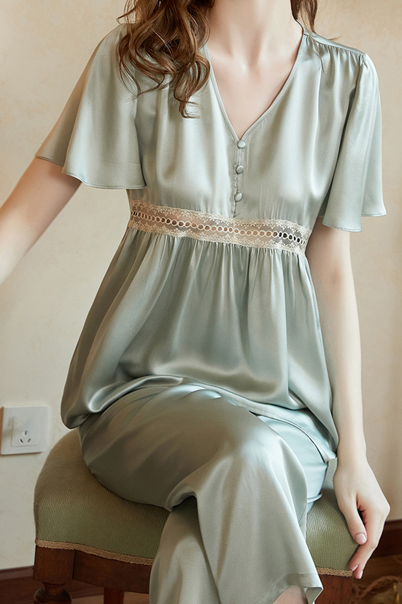 19 Momme Short Sleeve Heavy 100% Mulberry Silk Pajama Set Minimalist Sweet Luxury Silky Loungewear