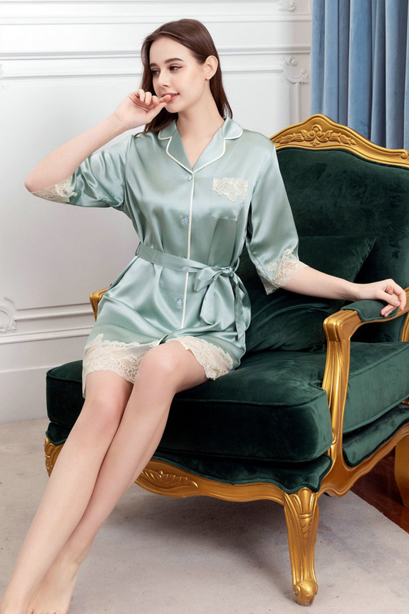 19 Momme 100% Heavy Mulberry Silk Nightgown 3/4 Sleeve Silky Nightshirt