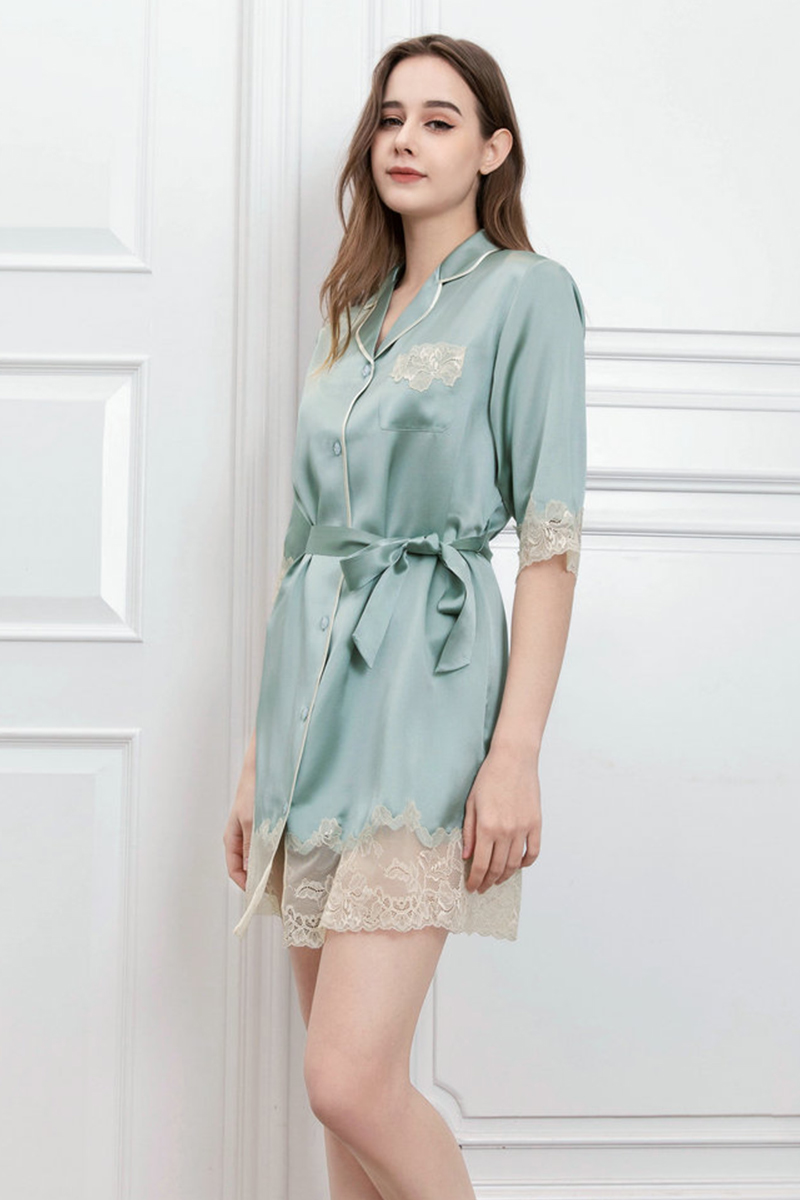 19 Momme 100% Heavy Mulberry Silk Nightgown 3/4 Sleeve Silky Nightshirt
