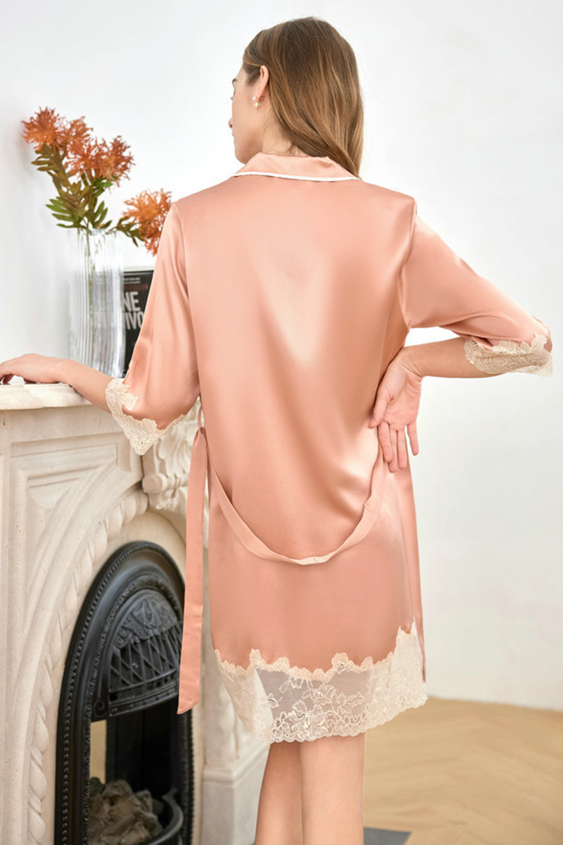 19 Momme 100% Heavy Mulberry Silk Nightgown 3/4 Sleeve Silky Nightshirt