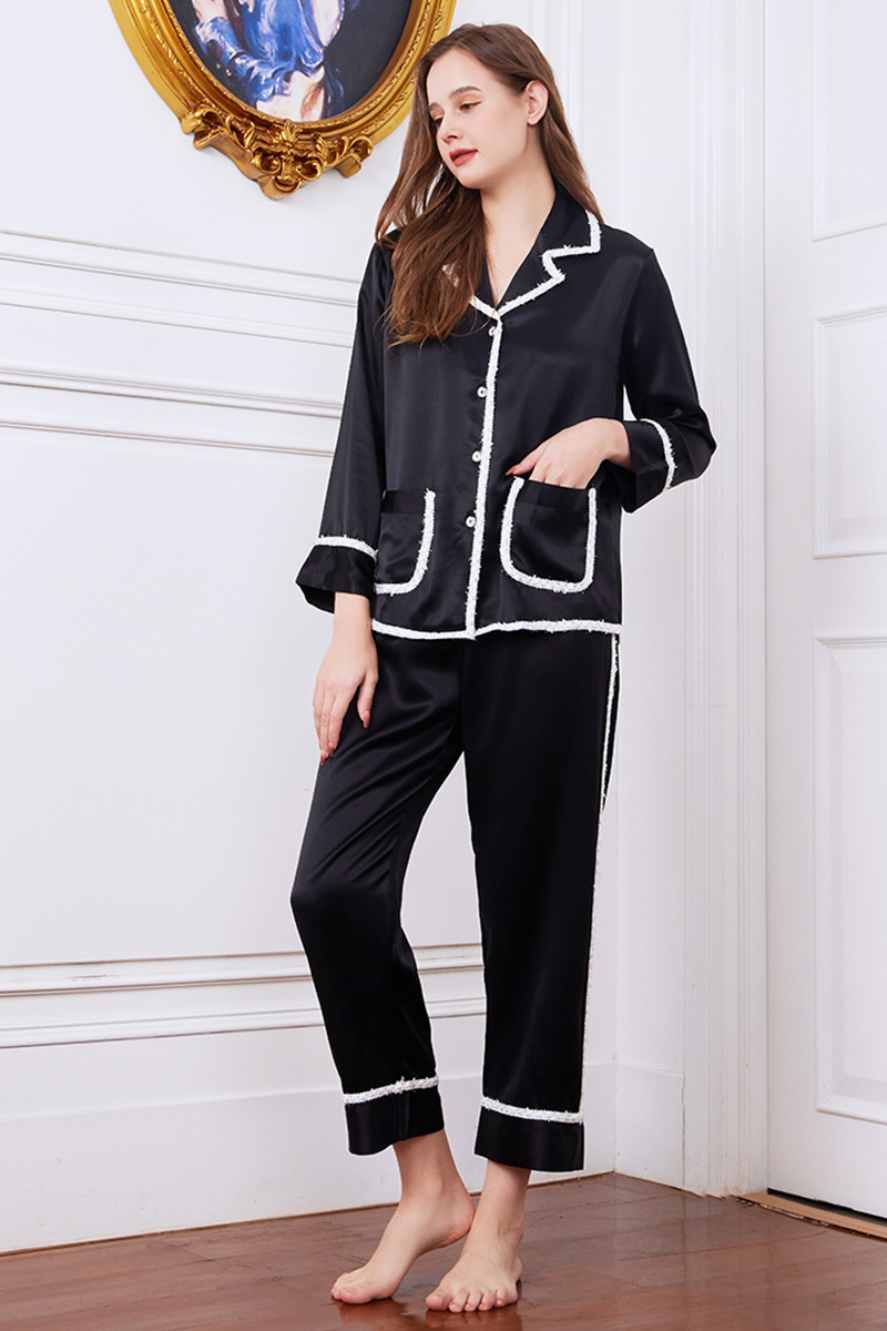 19 Momme Heavy 100% Mulberry Silk 2-Piece Pajama Set Elegant Nobility Style Luxury Loungewear