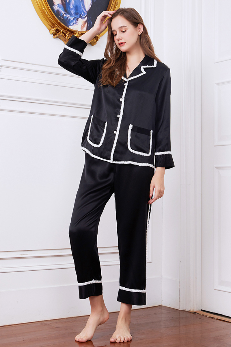 19 Momme Heavy 100% Mulberry Silk 2-Piece Pajama Set Elegant Nobility Style Luxury Loungewear