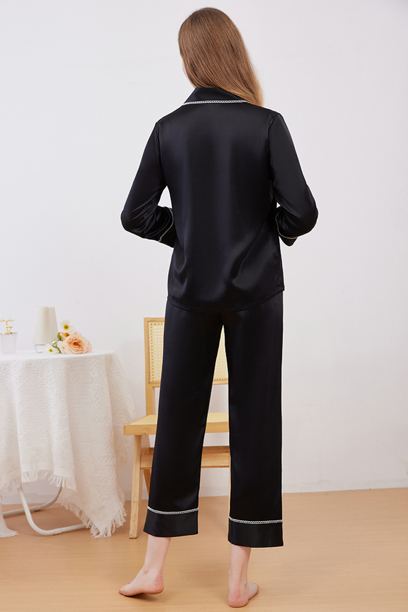 19 Momme 100% Mulberry Silk Pajama Set Luxury High-End Long Sleeve Silk Loungewear