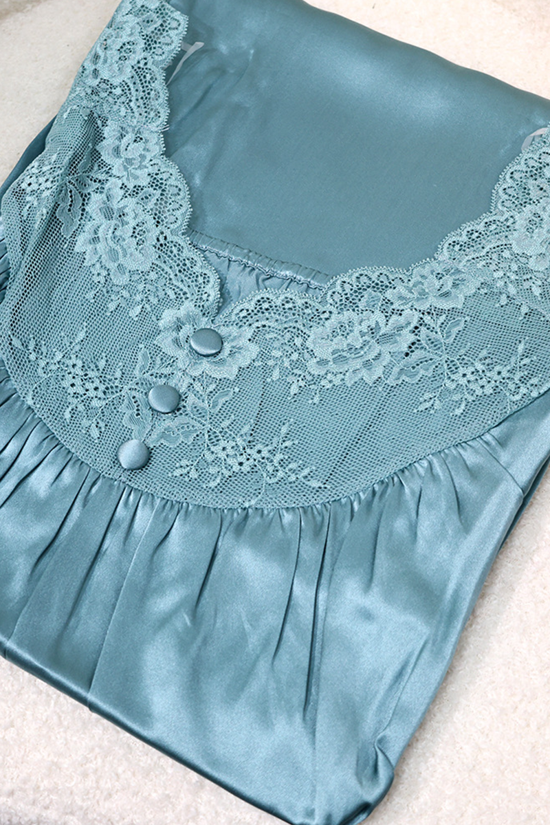 19 Momme Loose Heavy 100% Mulberry Silk Short Sleeve Nightgown Casual Loungewear Dress With Delicate Lace Trim