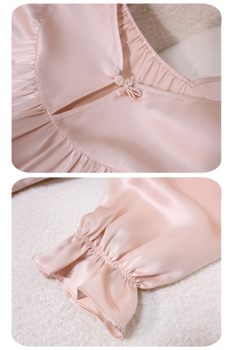 19mm Heavy 100% Mulberry Silk Nightgown Loose Solid Color Chinese Style Long Sleeve Dress