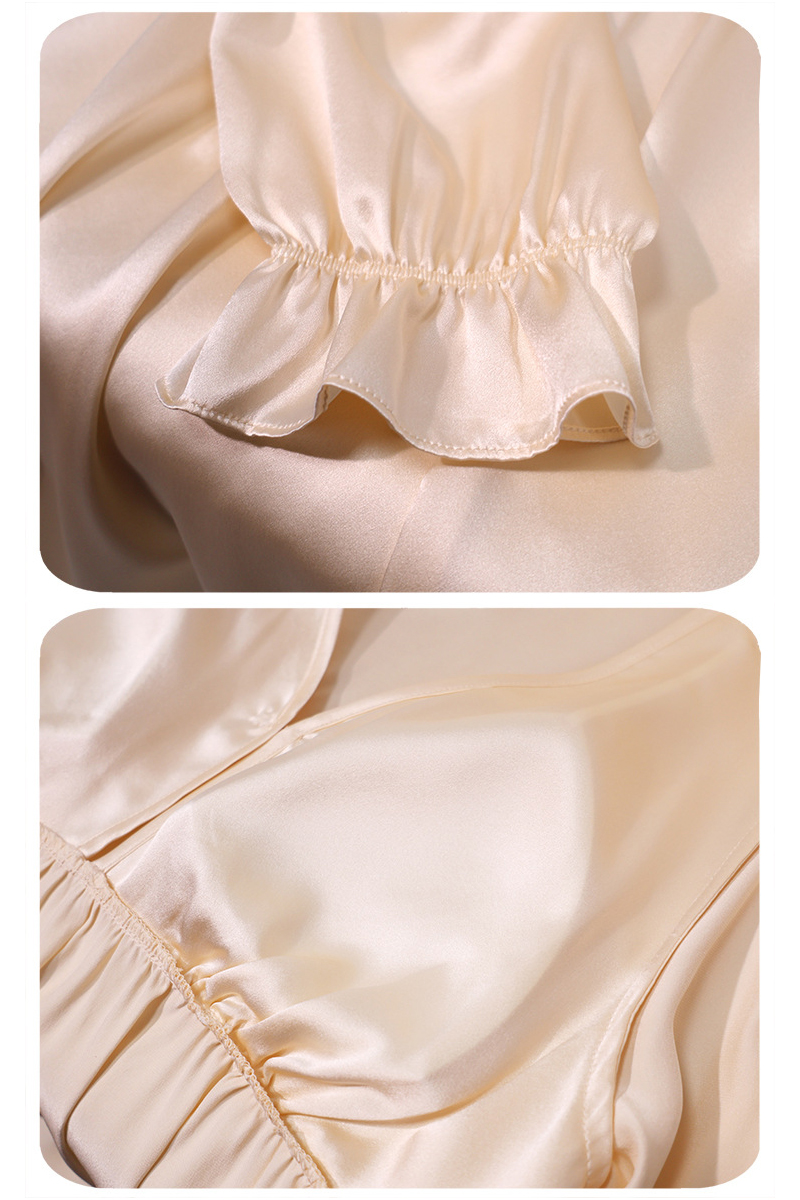 19mm Heavy 100% Mulberry Silk Long Sleeve Nightgown with Built-In Bra Pads Mild Sexy Home Slip Dress Loungewear