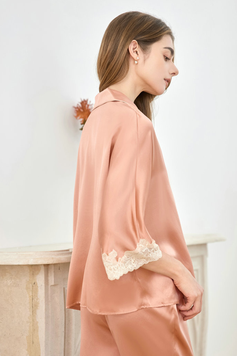 19 Momme Heavy 100% Mulberry Silk Pajama Set Loose Raglan Three-Quarter Sleeve Loungewear, Suitable for Indoor & Outdoor Wear