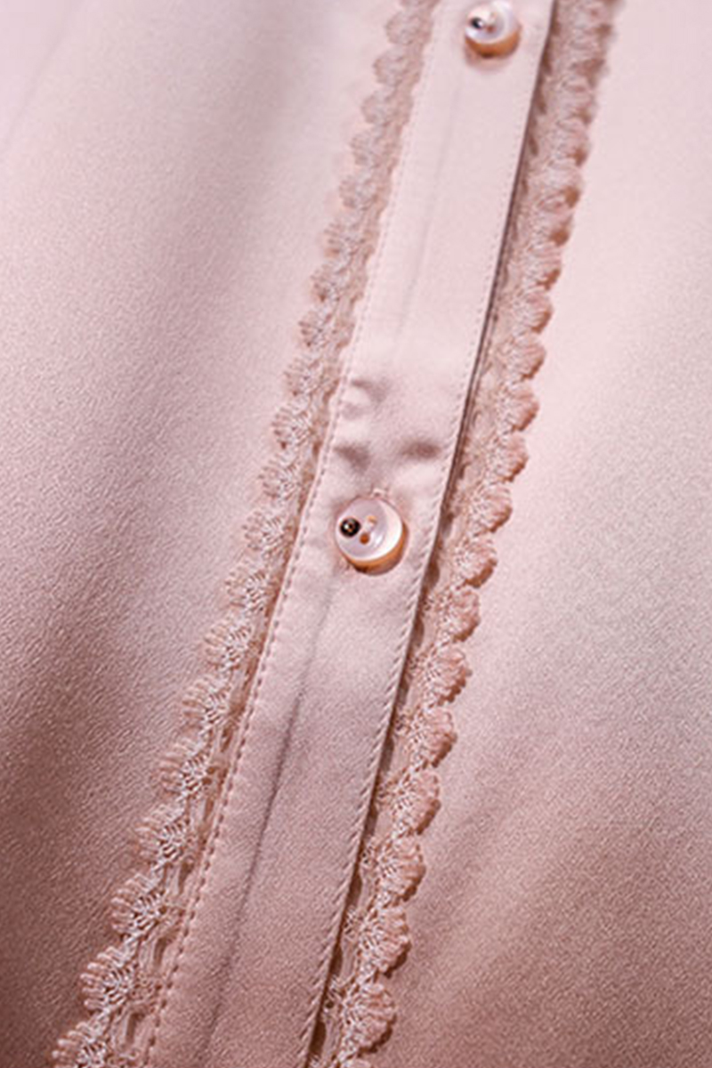 19 Momme 100% Mulberry Silk Open Front Nightgown Lace Trim Midi Sleeve Loungewear Dress