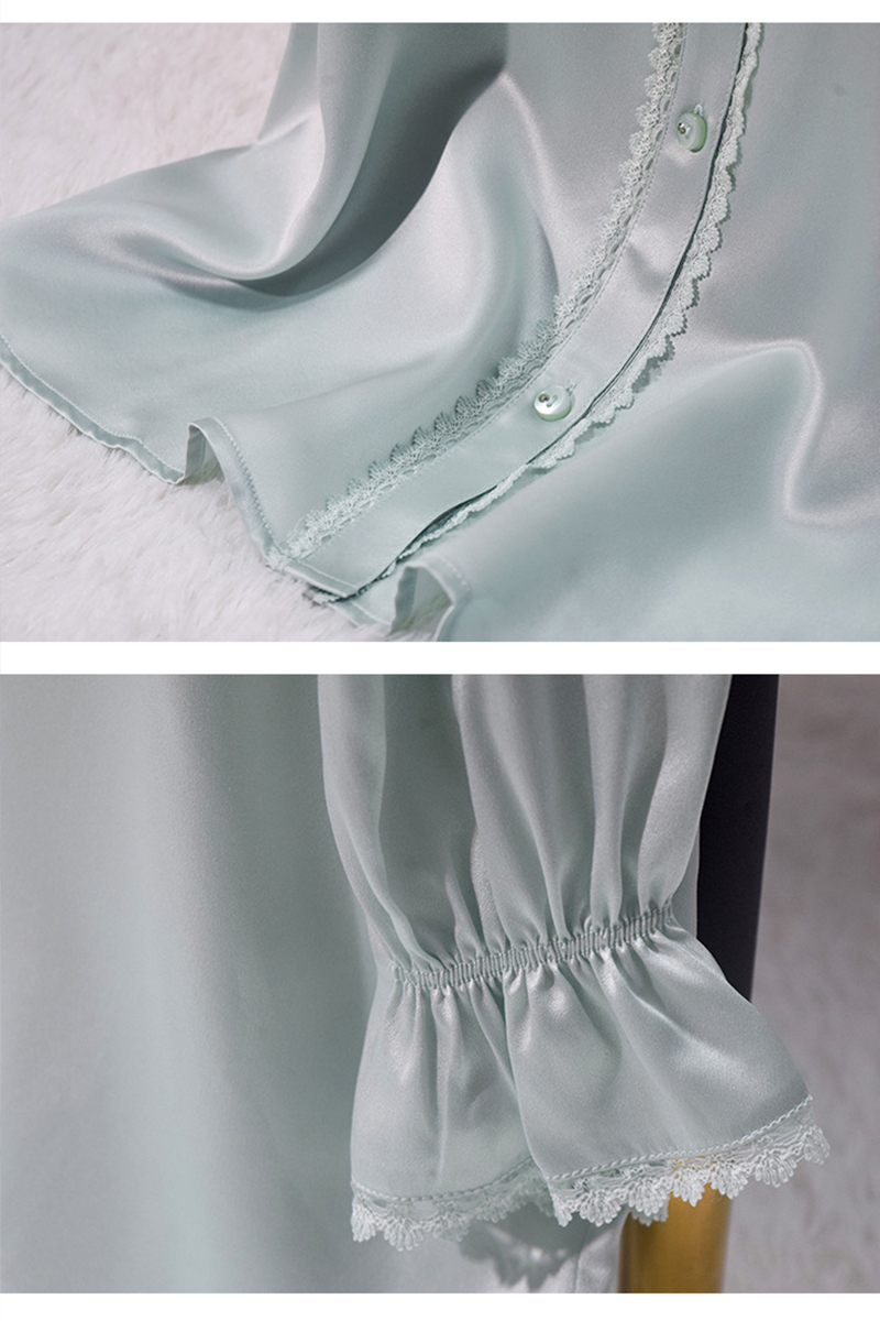 19 Momme Heavy 100% Mulberry Silk Pajama Set Cool Feeling Mid-Sleeve Loungewear with Delicate Lace Trim for Summer