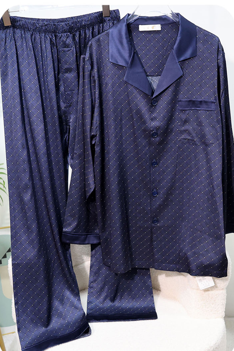 Men's 19 Momme Heavy 92% Mulberry Silk Pajama Set Short Sleeve Top & Long Pants Loungewear